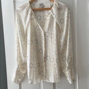 Worthington Cream Blouse with Multicolor Circles
